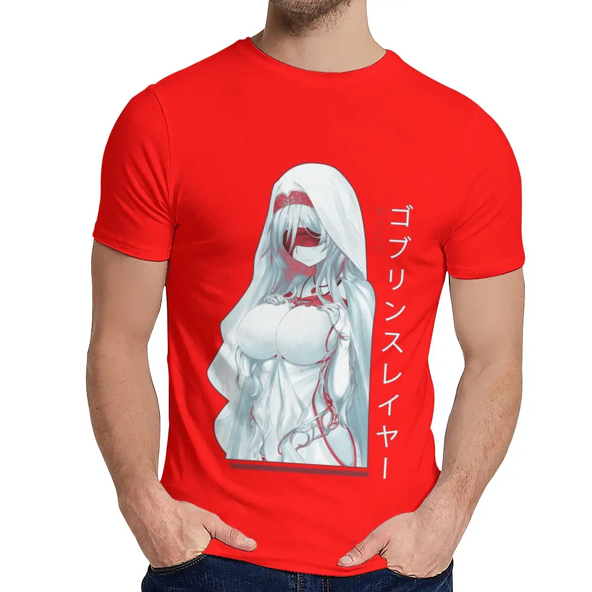 Harajuku Sword Maiden Goblin Slayer аниме футболка человек мягкий натуральный хлопок Camiseta S-6XL - Цвет: Красный