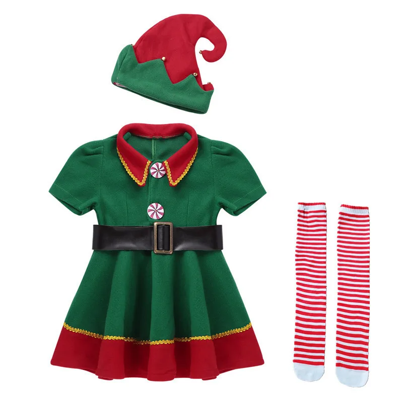 Зеленый Рождественский костюм эльфа для костюмированной вечеринки; Семейные комплекты с Санта Клаусом; шляпа на Хэллоуин; карнавальный костюм; Новогоднее платье