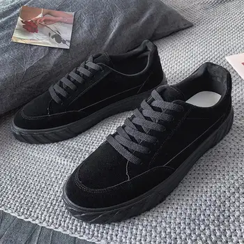 

Black shoes men suede lace up man's sneakers spring shoes 2020 fashion sneakers boys student shoes