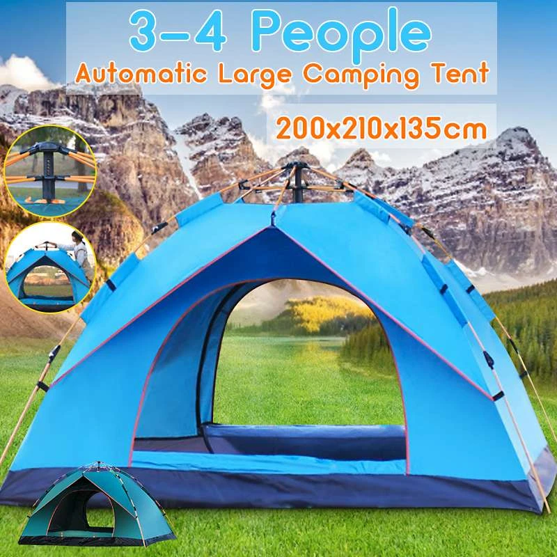 3 4 Person Fully Automatic Tent Waterproof Anti Uv Popup Tent Outdoor Family Camping Hiking Fishing Tent Sunshade Sky Blue Green Tents Aliexpress