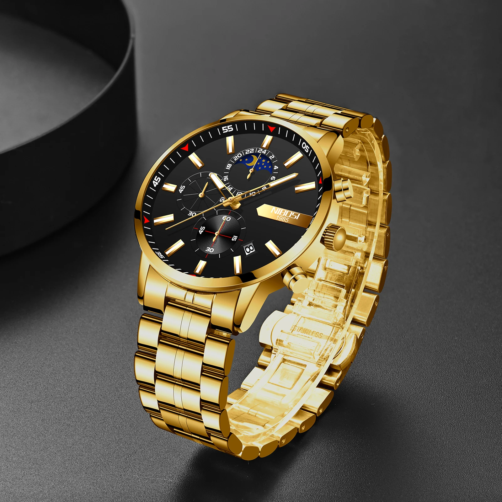 2021 New NIBOSI Brand Fashion Watch For Men Quartz Sports Stainless Steel Waterproof Chronograph Mens Watches Relogio Masculino