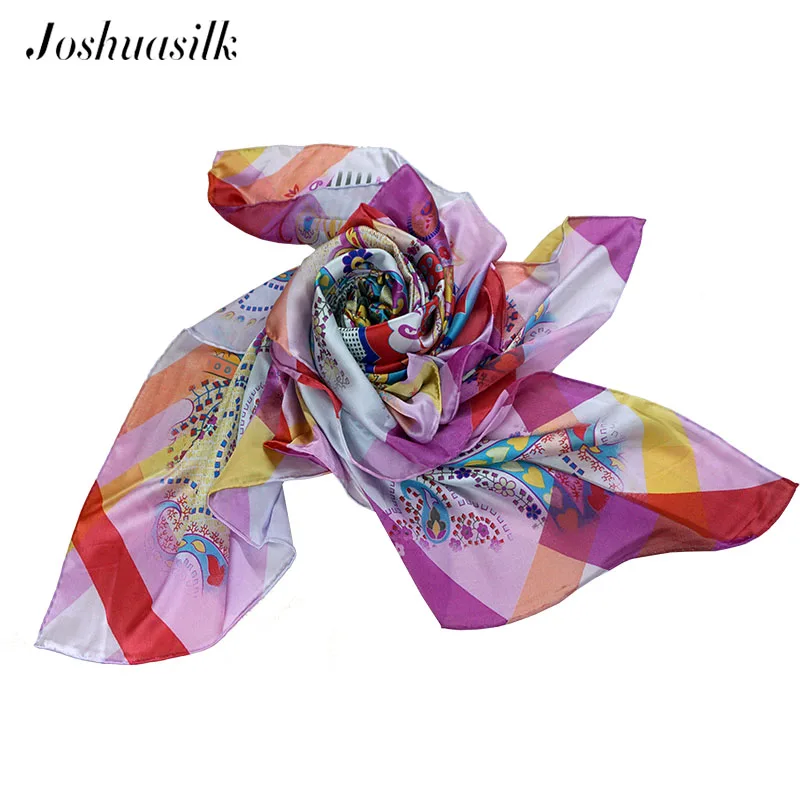

Joshuasilk Cashew Flower 135CM Spring and Autumn Shawl Headscarf 100 Thinning Female Multifunctional Silk Scarf Pink
