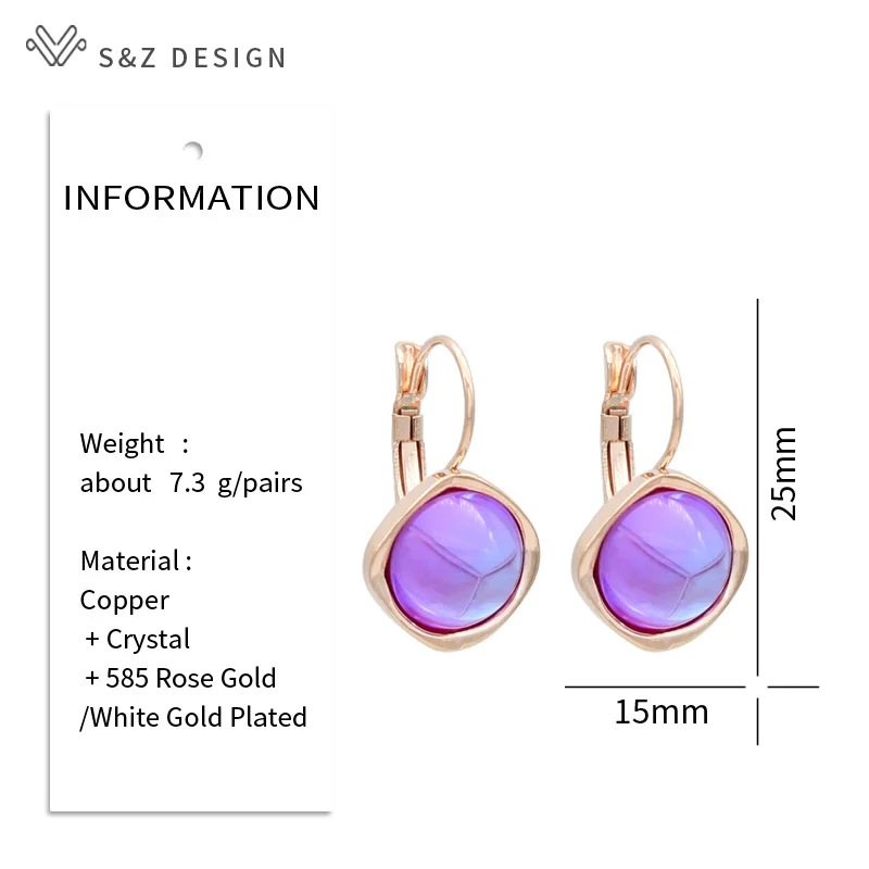 S&Z DESIGN New Fashion Luxury Round Crystal Dangle Earrings For Women Girl Wedding Elegant 585 Rose Gold Color Jewelry