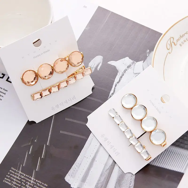 

2pcs/Set New Luxury Women Shine Round Rectangle Crystal Barrettes Hair Clips Holder Headband Hairpins Fashion Hair Accessories