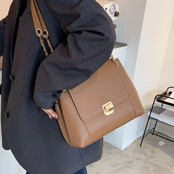 

Quality Brown PU Leather Crossbody Bags for Women 2020 Winter Chain Shoulder Bag Luxury Trending Branded Handbags and Purses