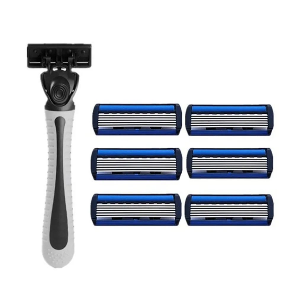 1pcs Beard Shaver Rack +6-Layer Blades Manual Beard Shaver Manual Hand Safety Razor 6PCS 6-Layer Blade ABS Grip Anti-slip men manual beard shaver head replacement blade beard trimmer shaver blades spare parts for mlg razor shaver