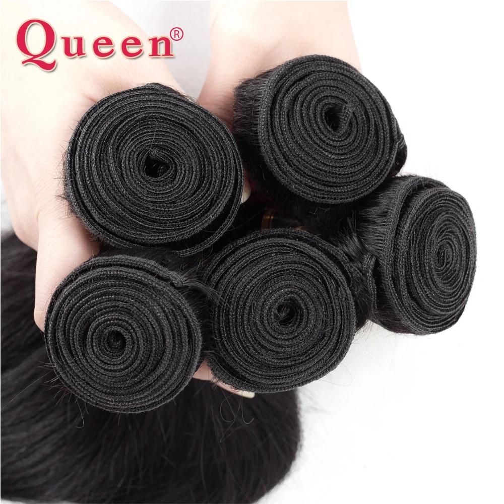 Queen hair Products бразильские прямые волосы плетение пучки Remy человеческие волосы пучки можно смешивать с закрытием шнурка для наращивания 4 шт./партия
