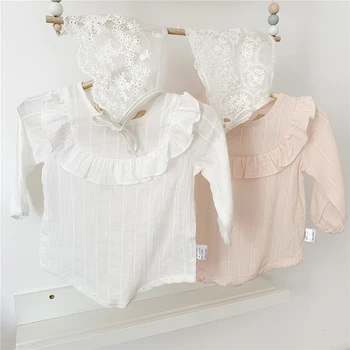 

2020 New Infant Clothes Suit Romper Lace Cap Baby Jumpsuit Cotton Long Sleeves Newborn Baby Rompers Baby Boy Girl Jumpsuit