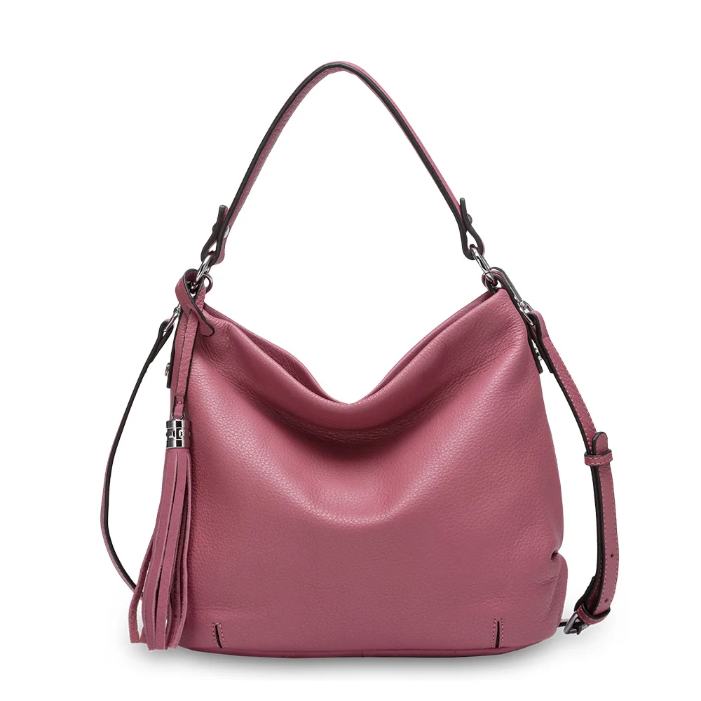 Zency натуральная кожа модная женская сумка через плечо с кисточками вместительные сумки элегантная сумка через плечо высокое качество черный желтый - Цвет: Розовый