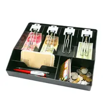 8 сеток, увеличивающая рост, черный пластиковый ящик для хранения монет, денег, банкнот, лоток для денег, органайзер с 4 съемными металлическими зажимами