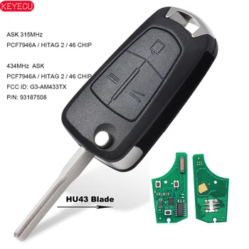 

KEYECU Flip 3 Buttons Remote Key Fob ASK 315MHz/433MHz PCF7946 for Vauxhall/Opel Vectra C,Signum 2003-2007 HU43