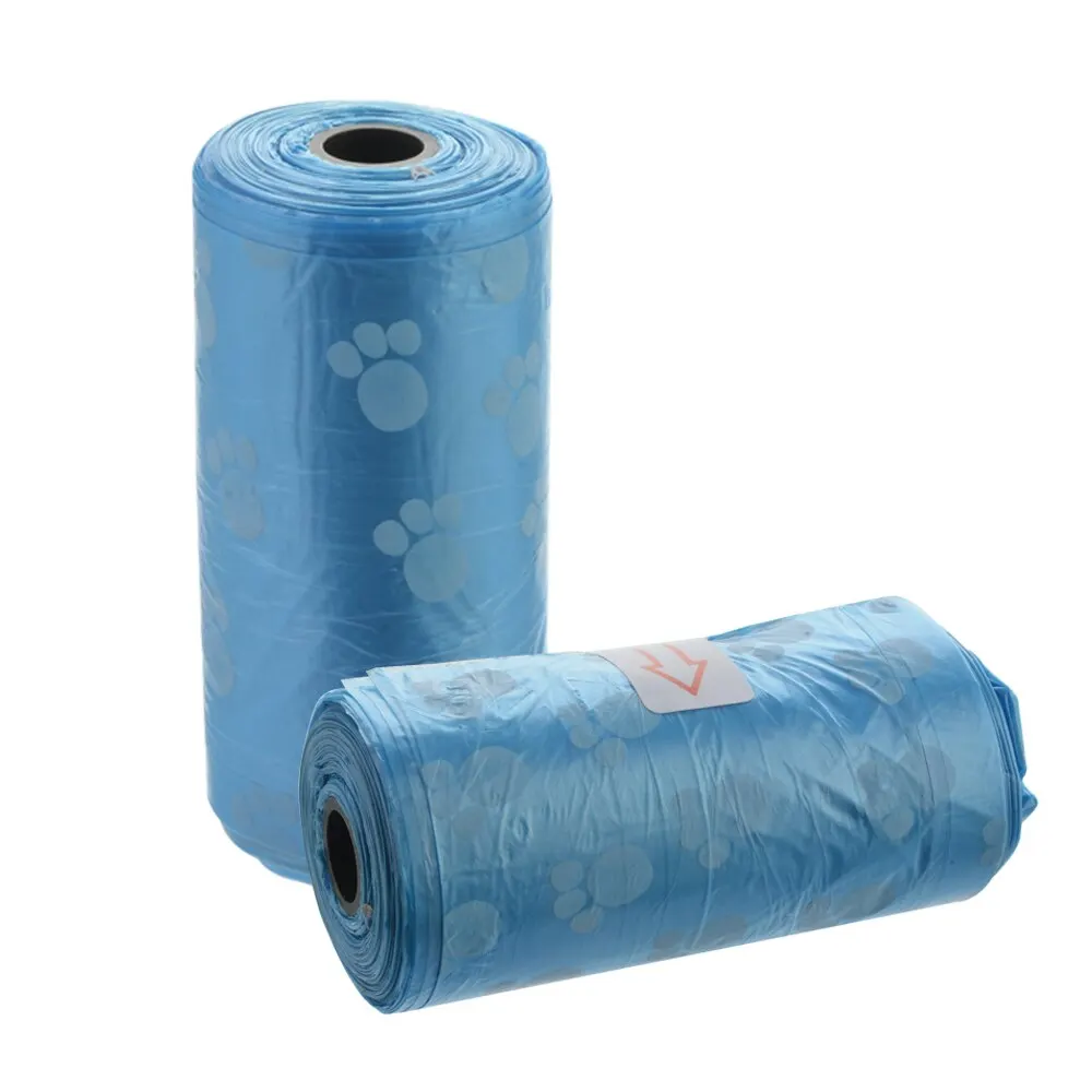 15PCS/Roll Dog Poop Bag For Pets Waste Garbage Bag Degradable Paw Printing Clean-up Bag Waste Pick Up Clean Bag For Dog - Цвет: blue
