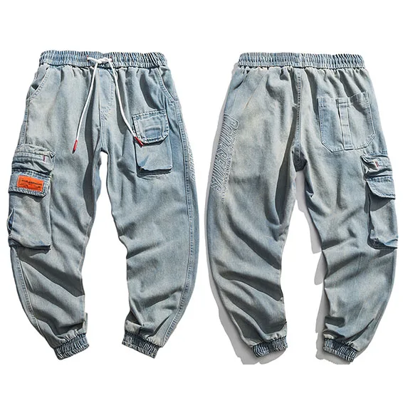 LY8107A01 Harajuku джинсовые штаны мешковатые Джоггеры мужские Хип Хоп Брюки карго уличная летняя боковая карман брюки свободные эластичные брюки hombre - Цвет: LY8107A01