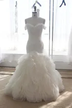 

2019 Vestido De Csamento Vintage White Sexy Spaghetti Straps Sweetheart Sleeveless Pleat With Ruffles Mermaid Wedding Dress MA-7