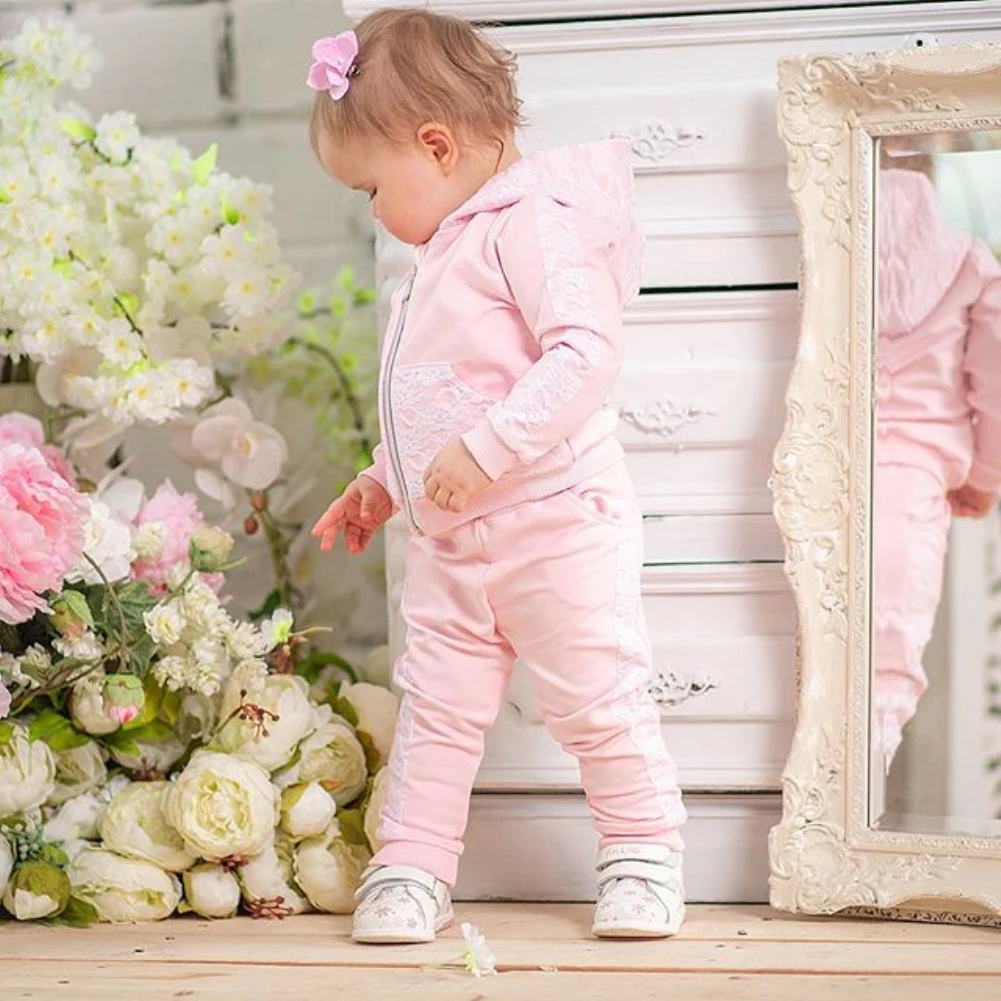 Toddler Girl Clothes Cute Infant Kids Baby Girl Clothes Lace Zipper Hoodie Tops+ Leggings Pants 2pcs Outfit Set