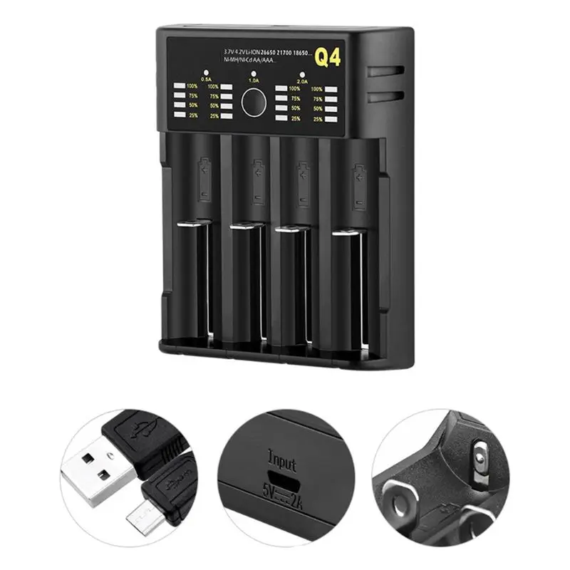 

Portable Portable 4 Slots 18650 Battery Charger USB Independent Smart Charging Dock Adapter Device for Rechargeable Batteries AA