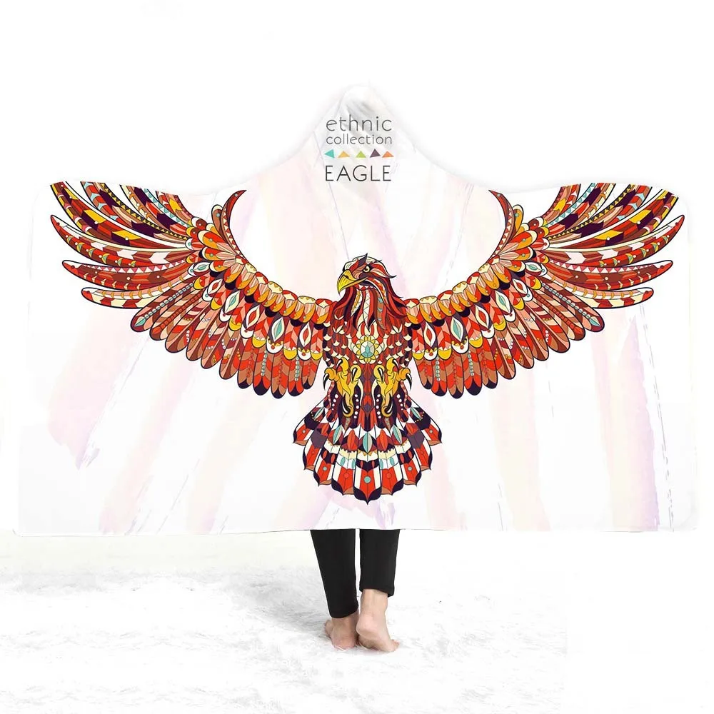

Bohemian Hooded Blanket For Adults Childs 3D Printed Plush Sherpa Fleece Blanket Wearable Warm Throw Blanket For Home Travel Bed