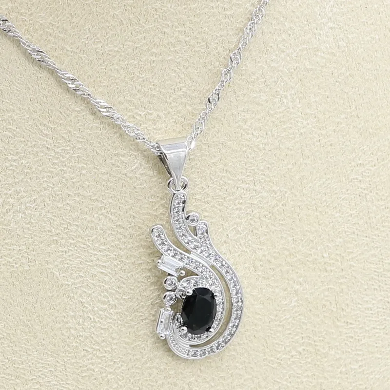 Свадебный набор украшений для женщин 925 серебряный черный циркон браслет серьги ожерелье кулон кольцо подарок на день рождения