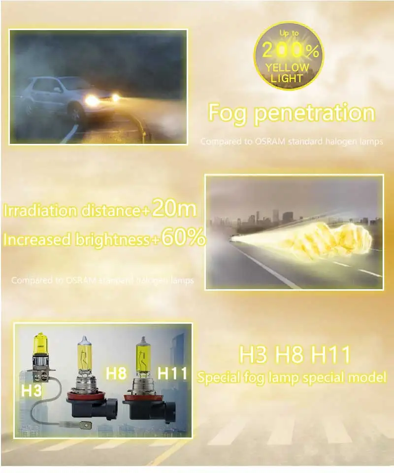 OSRAM противотуманный выключатель 9006 HB4 12 в 51 Вт 2600 к супер желтый автомобильный головной светильник противотуманная лампа+ 60% светильник+ 200% желтый 9006FBR(двойной