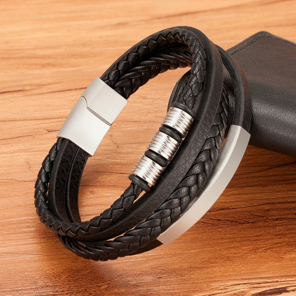 XQNI Fashion Hand-woven Multi-layer Combination Accessory Stainless Steel Men's Leather Bracelet Classic Gift bracelet jewelry