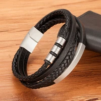 Fashion New Style Hand-woven Multi-layer Combination Accessory Stainless Steel Men’s Leather Bracelet Classic Gift Big Sale