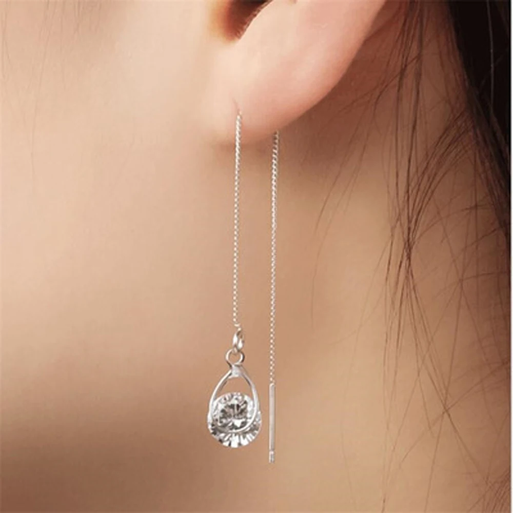 

2019 Water Drop Earrings Women Jewelry Accessories Zircon Pendant Long Ear Line Stainless Steel Korean Tassel Section Earrings