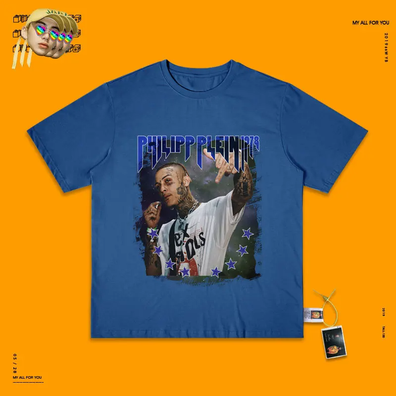 Lil Skies хип-хоп винтажная рэп футболка маленький Небесный рэп певец используется футболка с коротким рукавом - Цвет: royalblue