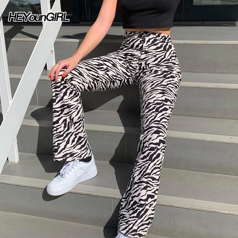 HEYounGIRL Zebra Animal Print Elegant Pants Capris Harajuku High Waist Trousers Ladies Casual Office Pants Women Streetwear 2019 HEYounGIRL Zebra Animal Print Elegant Pants Capris Harajuku High Waist Trousers Ladies Casual Office Pants Women Streetwear 2019