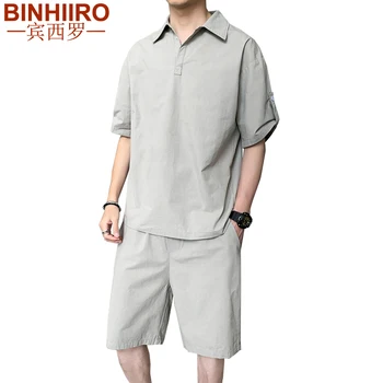 

Men's Summer Sets 2020 New Short-Sleeved T-Shirt shorts 2 piece set Comfortable Solid Color Loose Thin Business Casual Sets Male