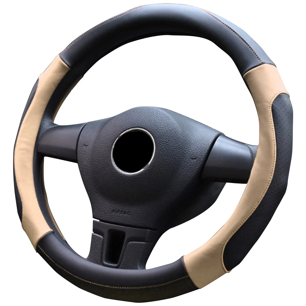 Black Beige 38cm Универсальные противоскользящие износостойкие без запаха автомобильные аксессуары Легкая установка с отверстием крышка рулевого колеса украшение Всесезонная - Название цвета: Black Beige 38cm