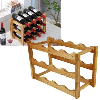 

3 Layer Wood Household Wine Rack Bottle Holder Mount Bar Solid Wood Shelf 28*42.5*21cm Storage Rack Bar Display Drinking Holder