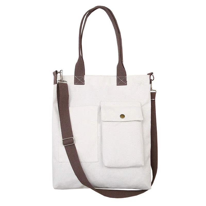 

Ougger Medium Handbags Women's Shoulder Bag White Canvas Fashion Casual Flap Bag for Shopping