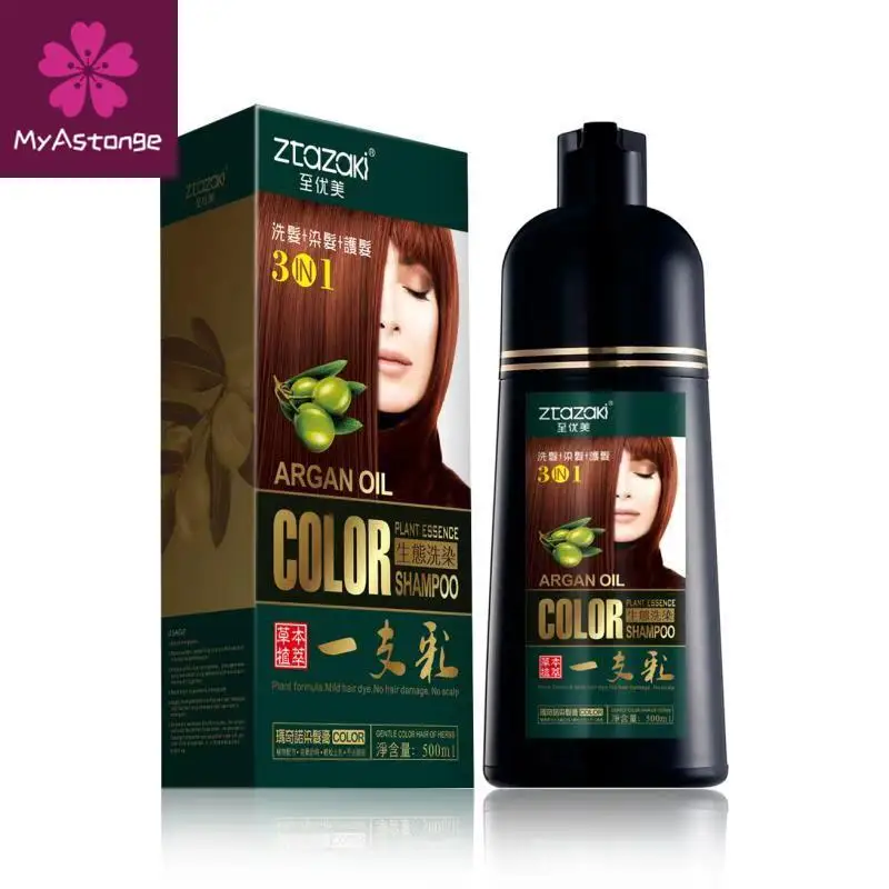 Ztazaki 500ml Long Lasting Natural Herbish Hair Color Shampoo Permanent Dark Brown for Women Gray Hair Coloring Shampoo