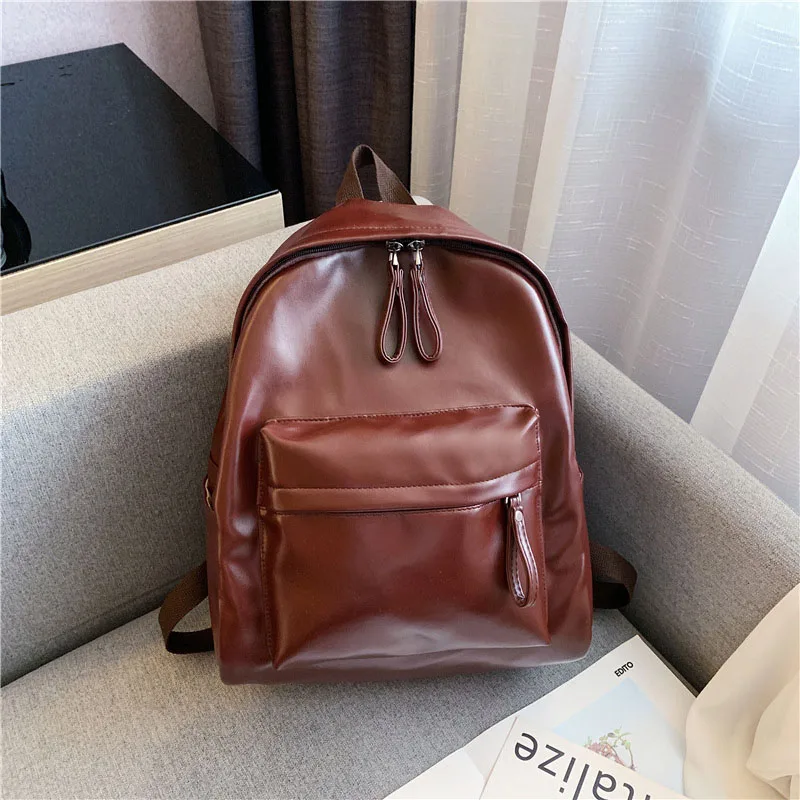BROWN Мягкий рюкзак из искусственной кожи рюкзак для школьниц женский рюкзак в консервативном стиле задняя сумка большая емкость розовые студенческие рюкзаки - Цвет: BROWN