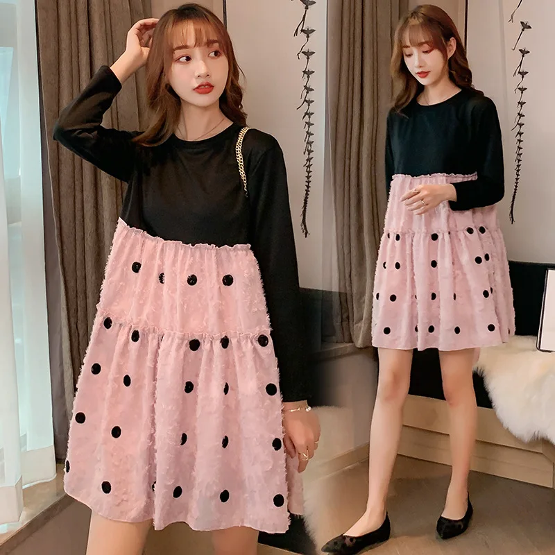 

Maternity Clothes Spring Clothing Tops 2020 New Style Korean-style-Style Fashion Mom Polka Dot Pregnant Women Dress Mid-length M