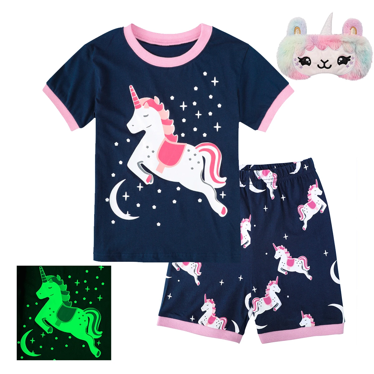 Kids Girls Pajamas Set Children Unicorn Summer Cotton Sleepwear Toddler Cartoon Pattern Short Sleeve Nightwear Clothes 3-10Y sleepwear for toddler girl Sleepwear & Robes