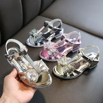 

New Summer Girls Sandals High Heels Children Fashion Princess Leather Sequins Shoes Chaussure Enfants Fille Sandalias Nina