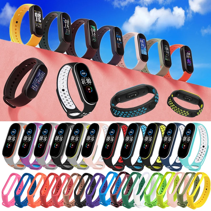 Силиконовый ремешок для Xiaomi Mi Band 5 мягкий спортивный браслет наручных часов
