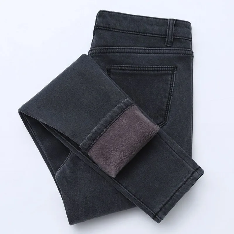 Winter high waist jeans women Thick warm stretch skinny pencil pants Female Simple casual black plus size trousers Winter high waist jeans women Thick warm stretch skinny pencil pants Female Simple casual black plus size trousers