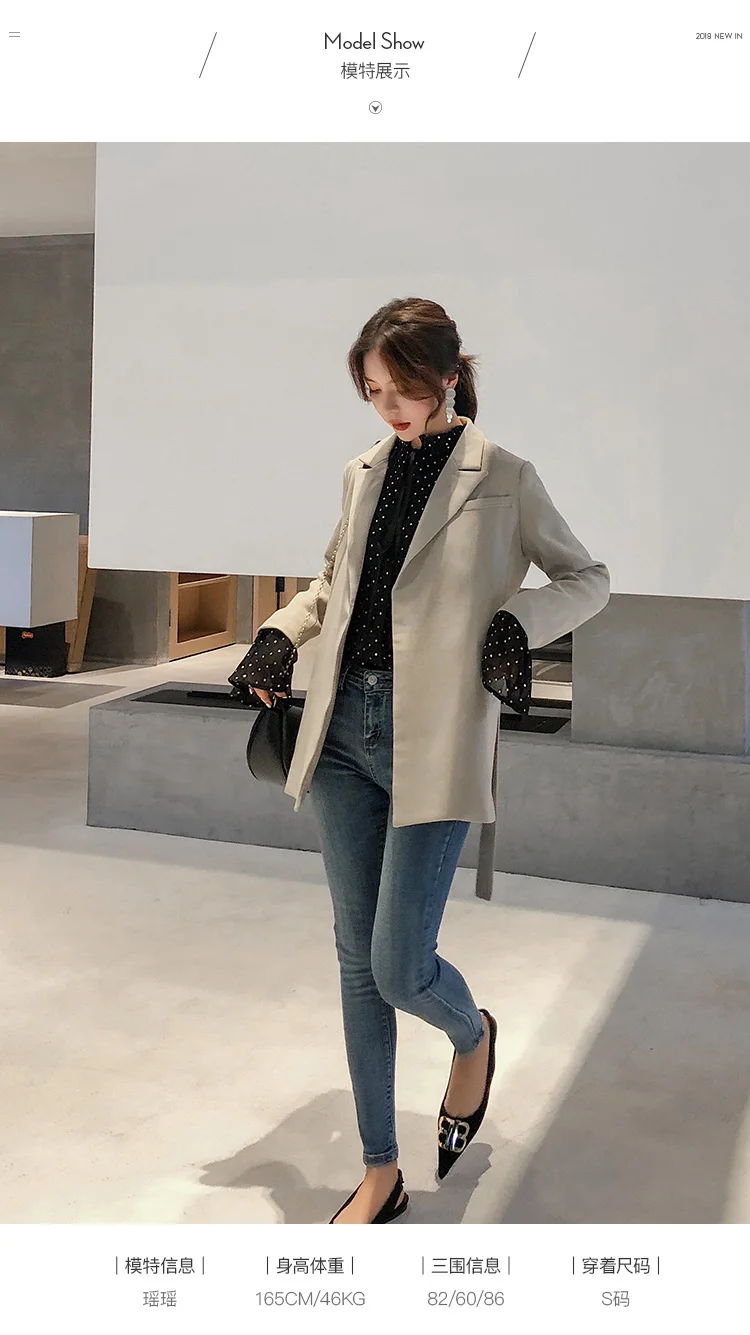 Spring Women Fashion New None Button Office Lady Suit Casual Slim Jacket Coat with belt