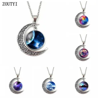 

2019 / new charm purple nebula space universe actress crescent necklace silver-plated crescent pendant necklace jewelry gifts.
