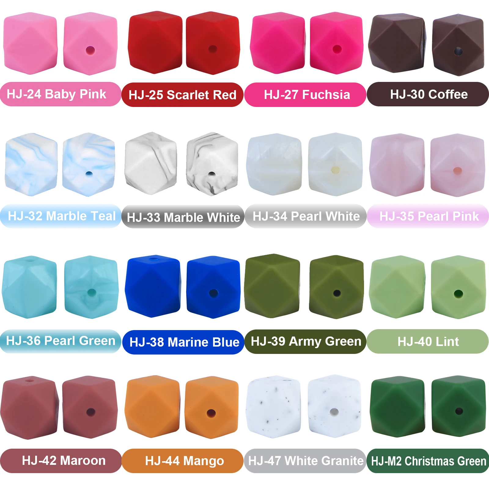 Mabochewing 10pcs 17mm Hexagon Chew Teething Bead Food Grade BPA Free Soft Silicone Beads Baby Teethers Pacifier Jewelry Making