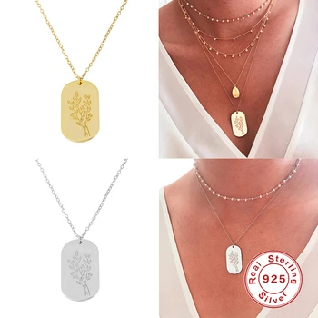 

Aide 100% 925 Sterling Silver 2020 New Wild Grass Design Pendant Gold Necklace For Ladies Square Jewelry Collares Mujer