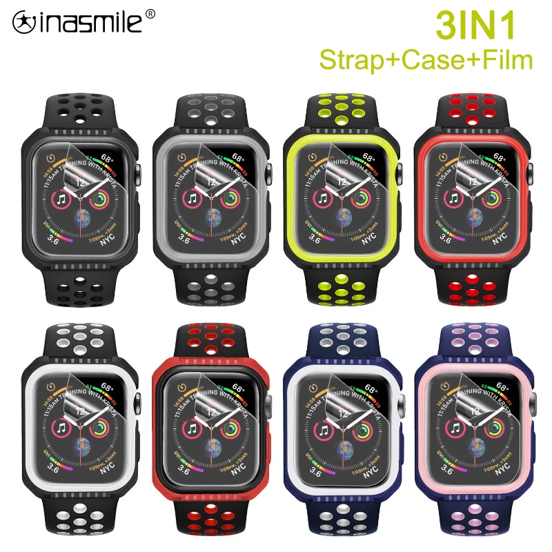 

Stylish soft Case strap for Apple Watch 4 5 40MM 44MM band correa Protective Cover for iWatch 3 2 1 38MM 42MM Screen protector