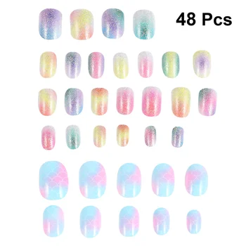 

48 Pcs/2 Boxes False Nail Tips Lovely Fake Nails Self-adhesive Artificial Nail for Kids Little Girls (Colorful)