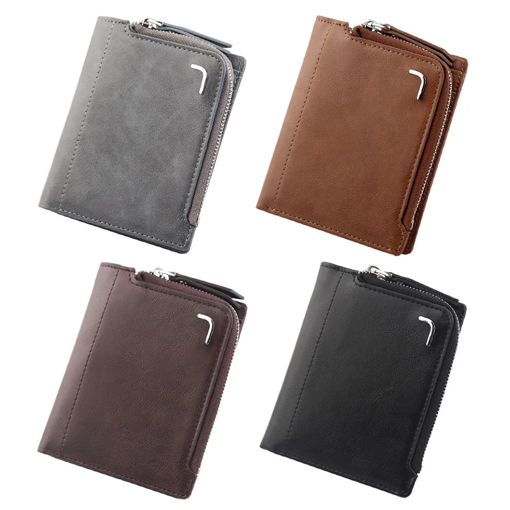 Men's Leather Coin Purse Zipper Wallet Card Holder Short Style Vintage Multi-function Zipper Coin Purse Card Holder Bag#904