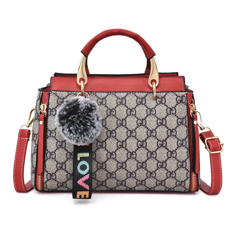 

New Style Fashion Pattern WOMEN'S Bag WOMEN'S Handbag Crossbody Bag Outdoor Leisure Bag Furry Ball Contrast Color Bag