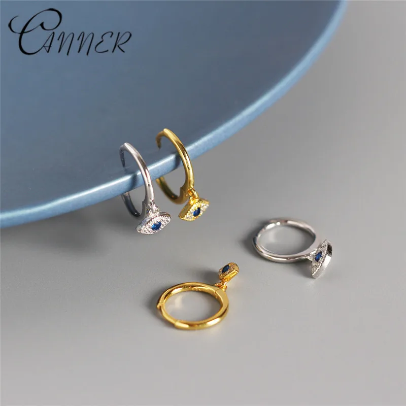 CANNER Lucky Earring 100% 925 Sterling Silver Earrings for Women Mini Zircon Blue Eyes Small Hoop Punk Jewelry | Украшения и
