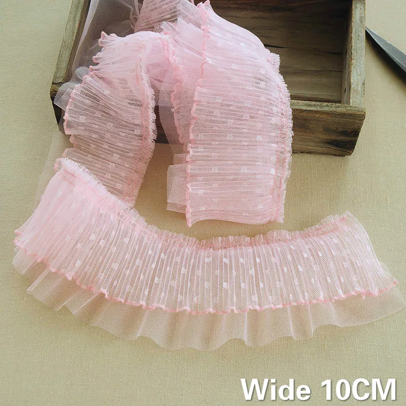 

10CM Wide Double Layers Polka Dot Organ Pleats Lace Trim 3D Embroidered Fringe Ribbon Fluffy Dress Princess Skirts Sewing Decor