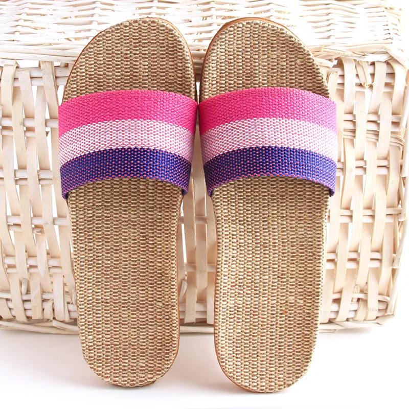 

Women Beach Slipper Flip Flops Female Summers Sandals 2019 New Unisex Linen Slippers Vintage Cane Grass Weaving
